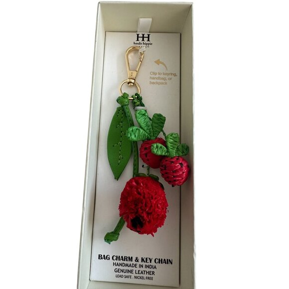 HAUTE HIPPIE Berry Woven Charm Purse Keychain NEW NIB - Picture 2 of 8